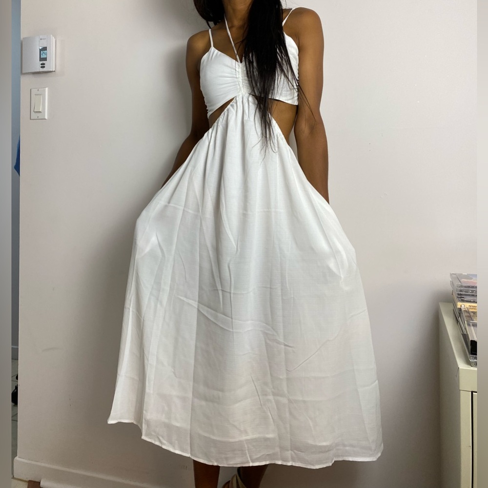 NWT Renamed White Tie Halter Neck Cut Out Midi Summer Dress with Lining Y2K